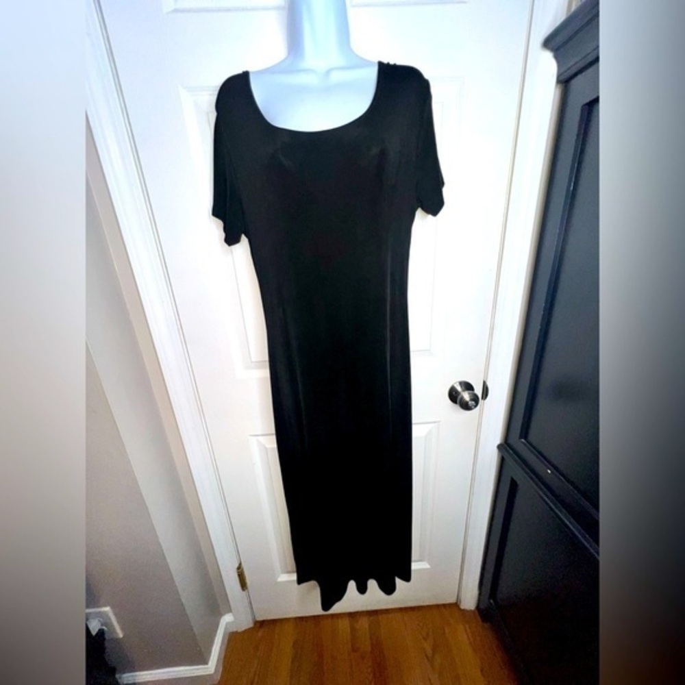 Coldwater Creek Petites Small Solid Black Short Sleeve Maxi Dress Slinky Knit PS